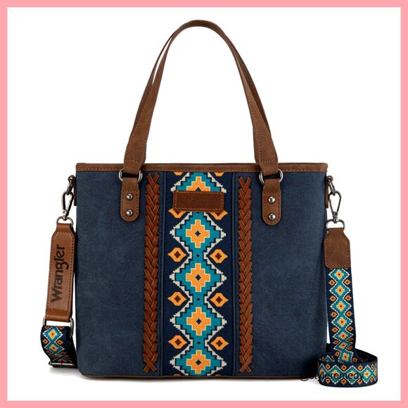 Western Aztec Tote Bag with Detachable Strap Faux Leather